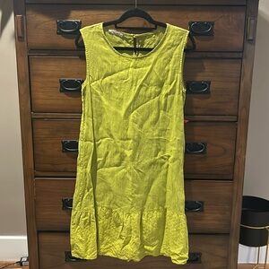 Francesca Bettini Italy Linen Dress Women Green Sleeveless Eyelet Ruffle Dress